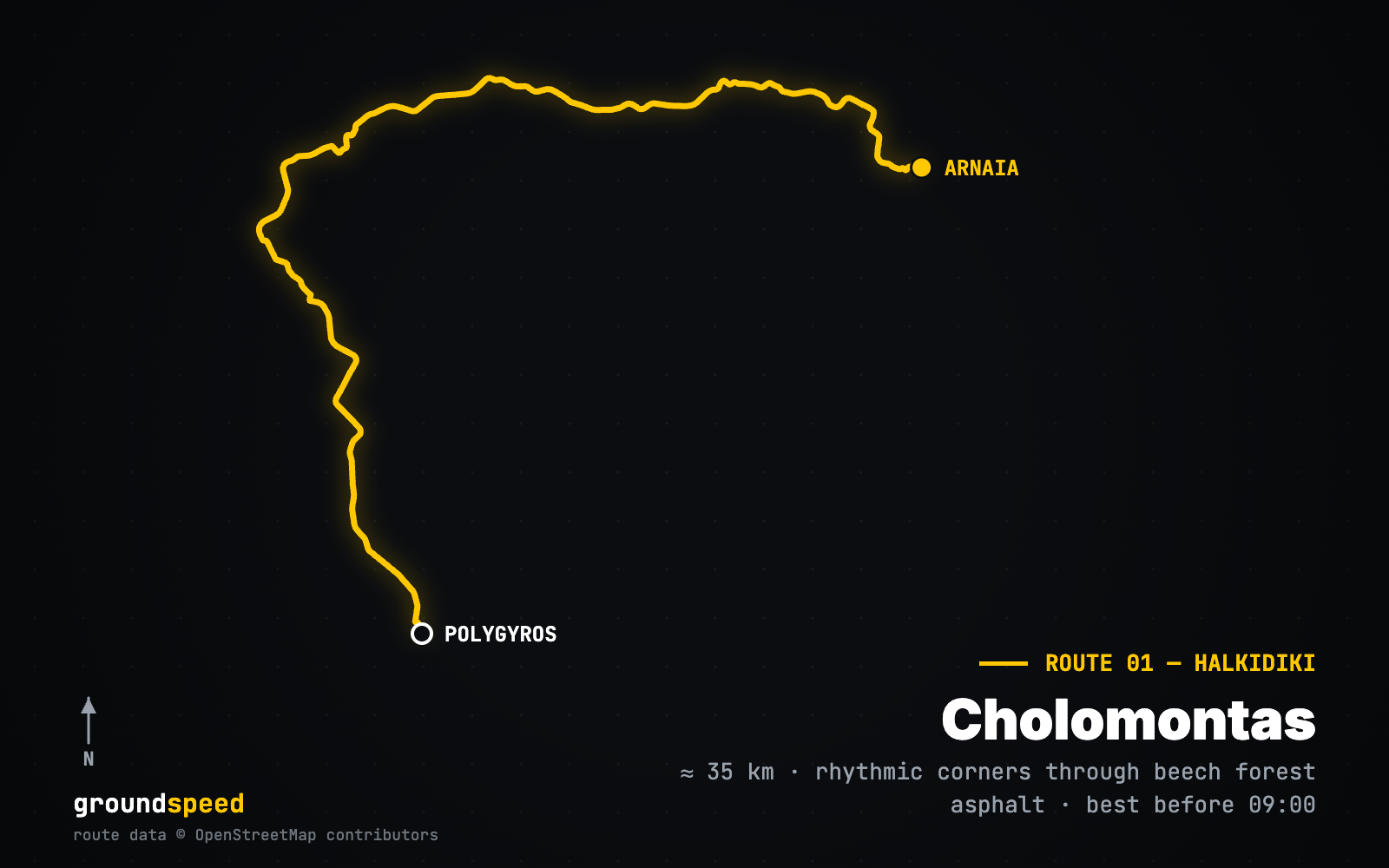 Route map Polygyros - Arnaia