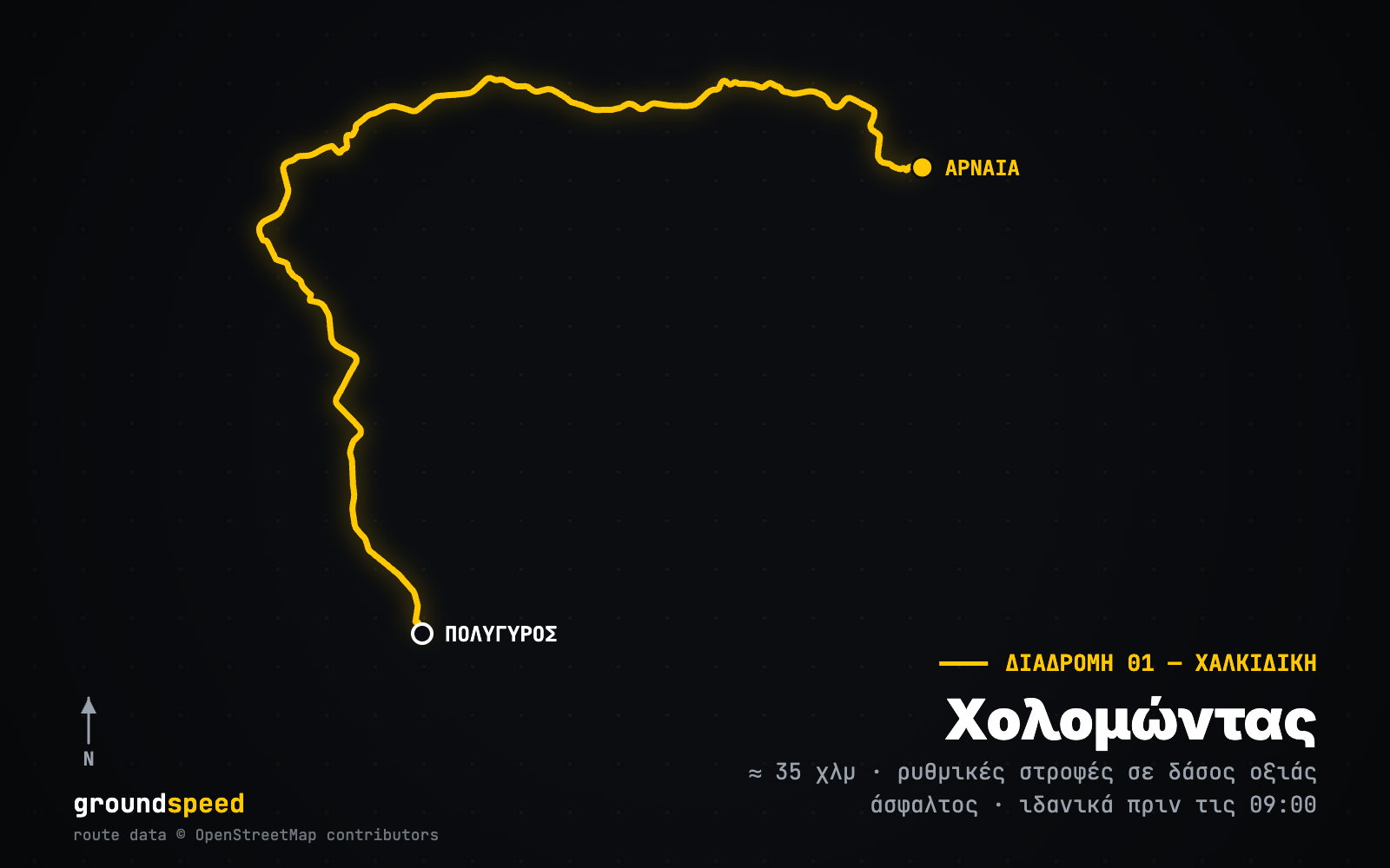 Χάρτης διαδρομής Πολύγυρος - Αρναία